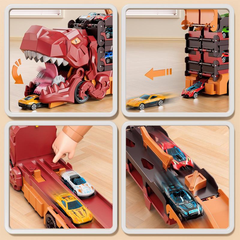 Foldable Ultimate Dinosaur Transport Truck Toy Set for Kids Aged 3-7 – Includes 12 Small Cars