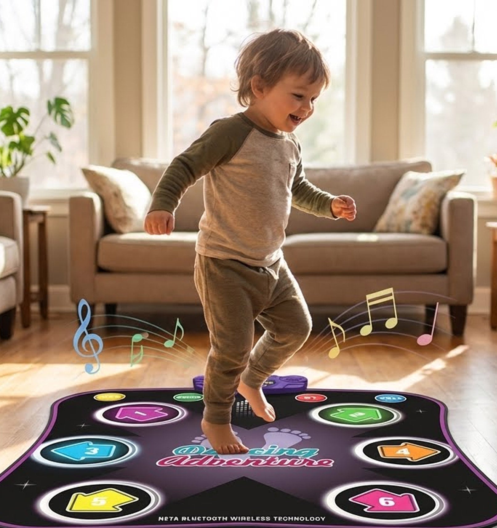 Electronic Music Dance Mat for Kids (Ages 3-12) – Light-Up 6-Button Pad, Wireless Bluetooth, 5 Fun Game Modes