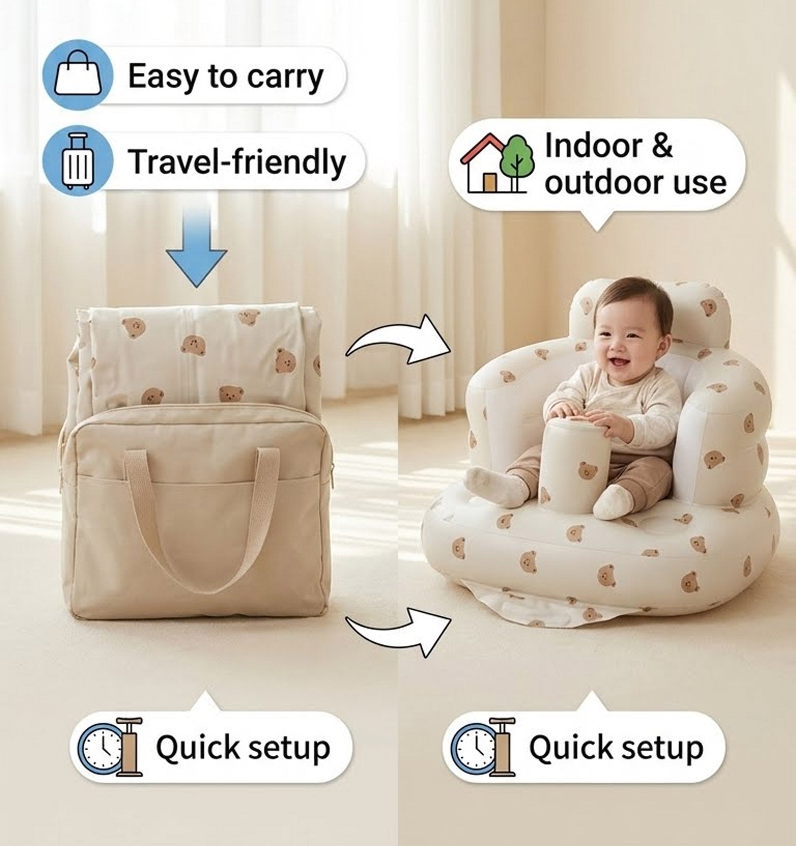 RoseGy™ Inflatable Baby chair 5.0 with Built-in Pump