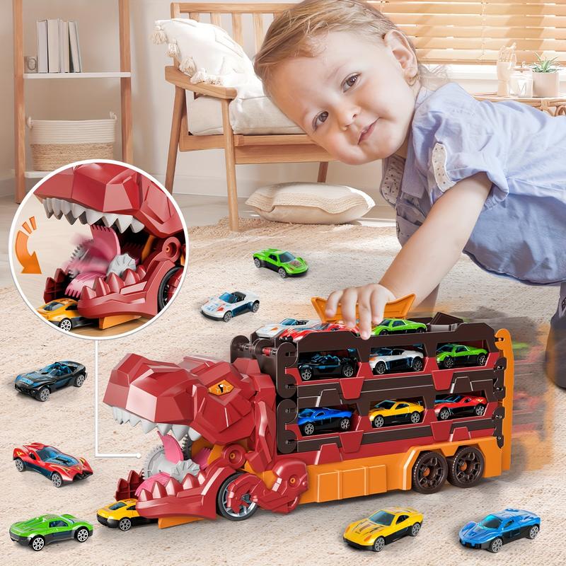Foldable Ultimate Dinosaur Transport Truck Toy Set for Kids Aged 3-7 – Includes 12 Small Cars