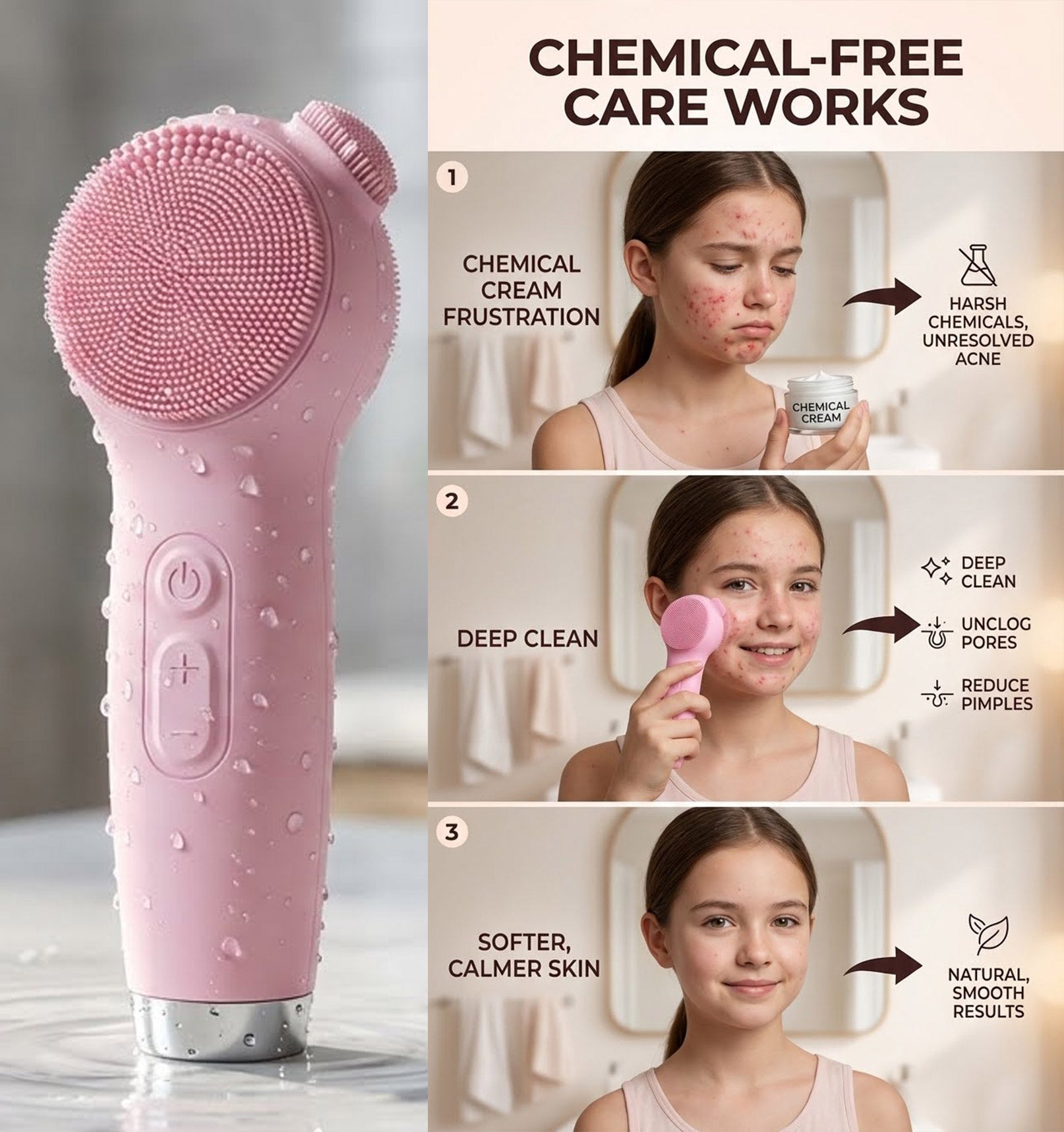 Silicone Deep Face Scrubber, Waterproof Rechargeable , 5 Cleansing Modes with Nose Brush