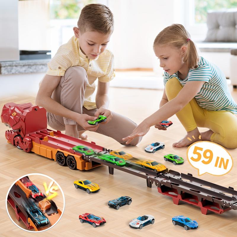 Foldable Ultimate Dinosaur Transport Truck Toy Set for Kids Aged 3-7 – Includes 12 Small Cars