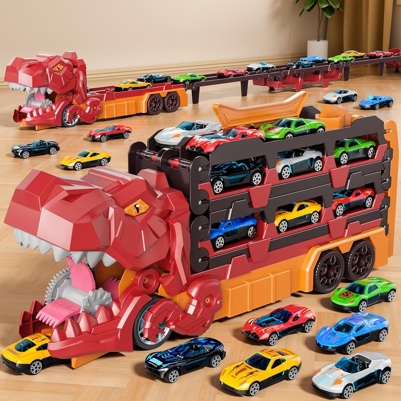 Foldable Ultimate Dinosaur Transport Truck Toy Set for Kids Aged 3-7 – Includes 12 Small Cars