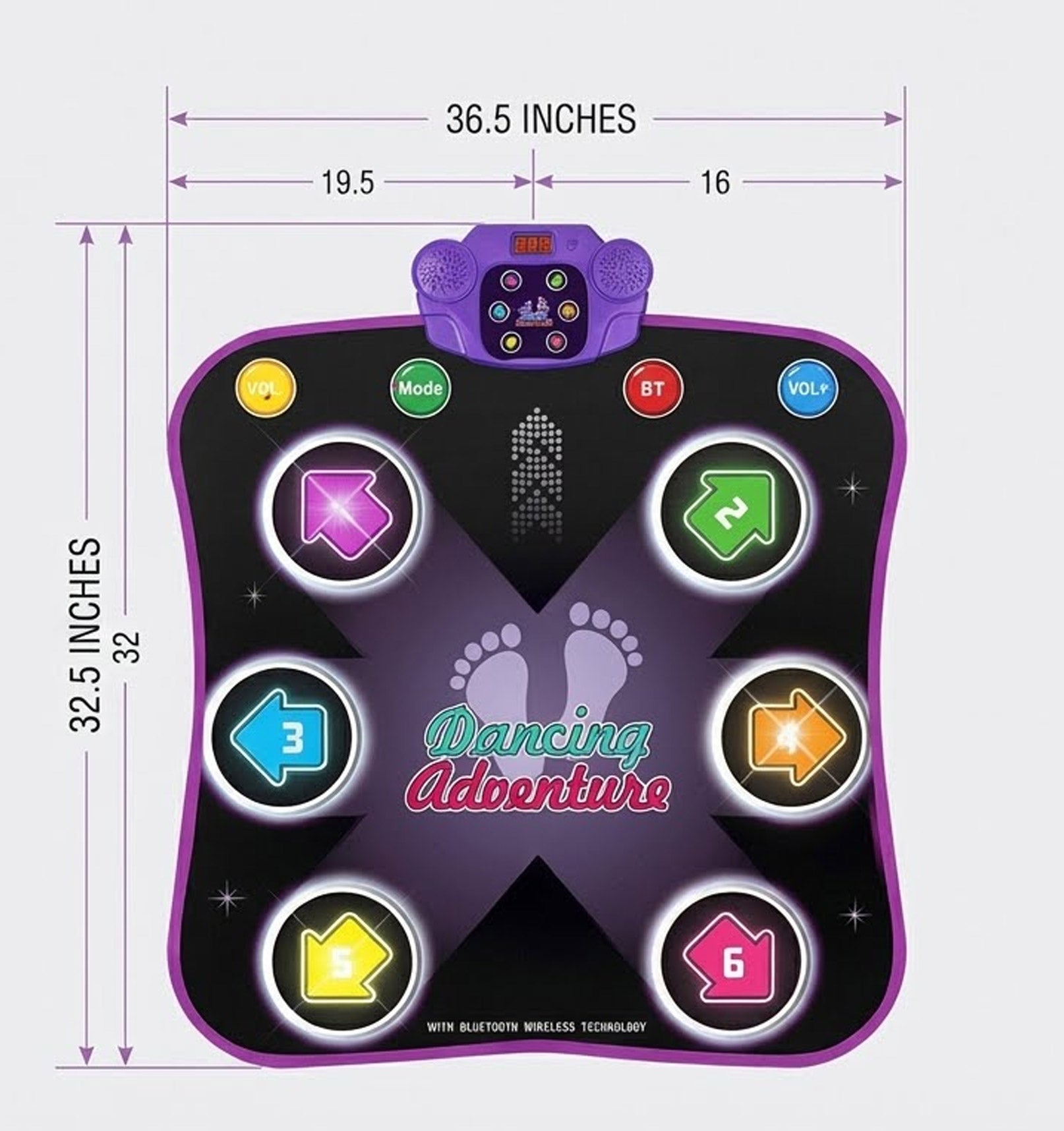 Electronic Music Dance Mat for Kids (Ages 3-12) – Light-Up 6-Button Pad, Wireless Bluetooth, 5 Fun Game Modes