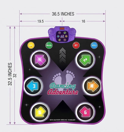 Electronic Music Dance Mat for Kids (Ages 3-12) – Light-Up 6-Button Pad, Wireless Bluetooth, 5 Fun Game Modes