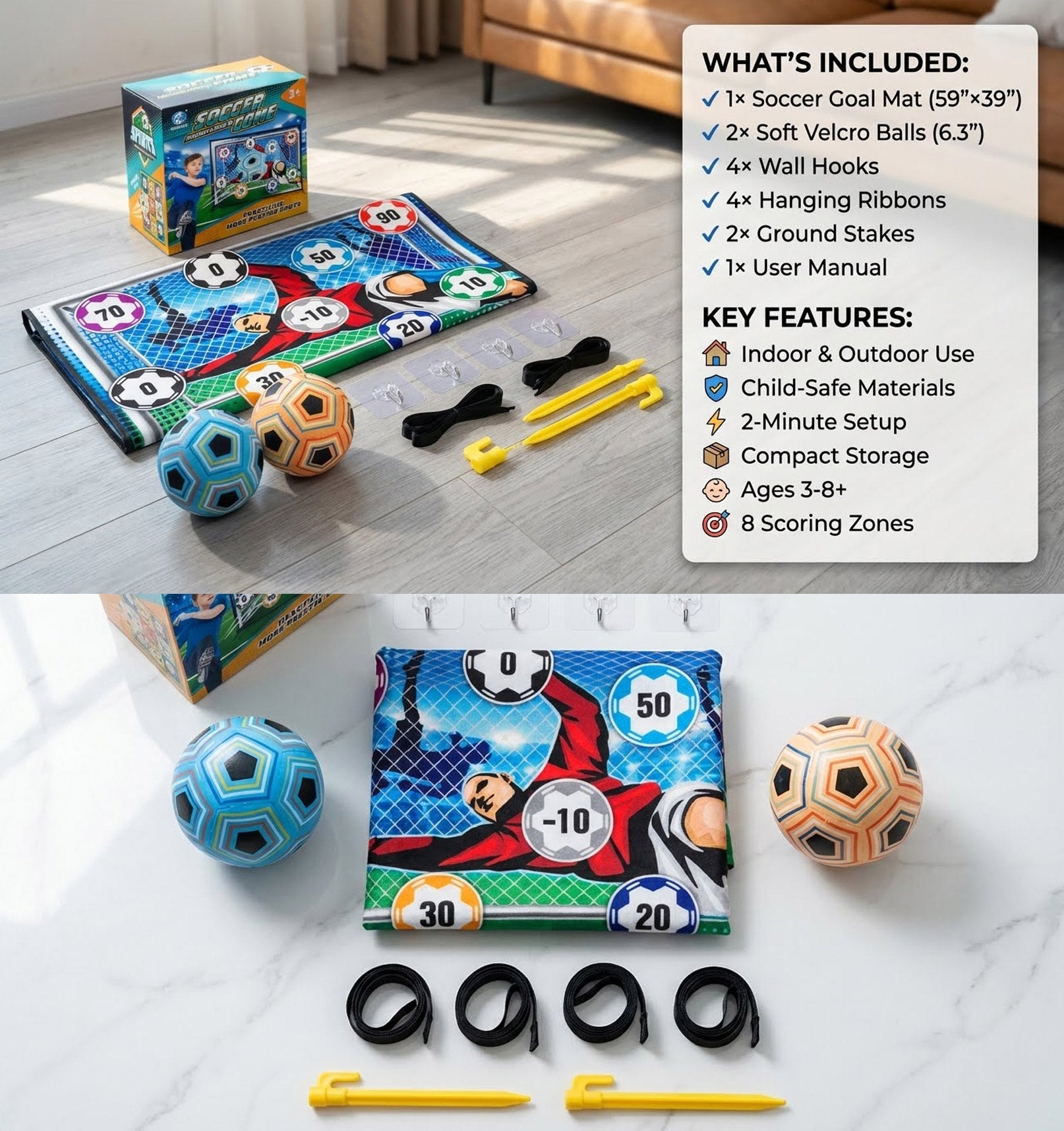 Rosegay Indoor Outdoor Children' Football Training Mat Soccer Ball Game Set Flannel Goals Target