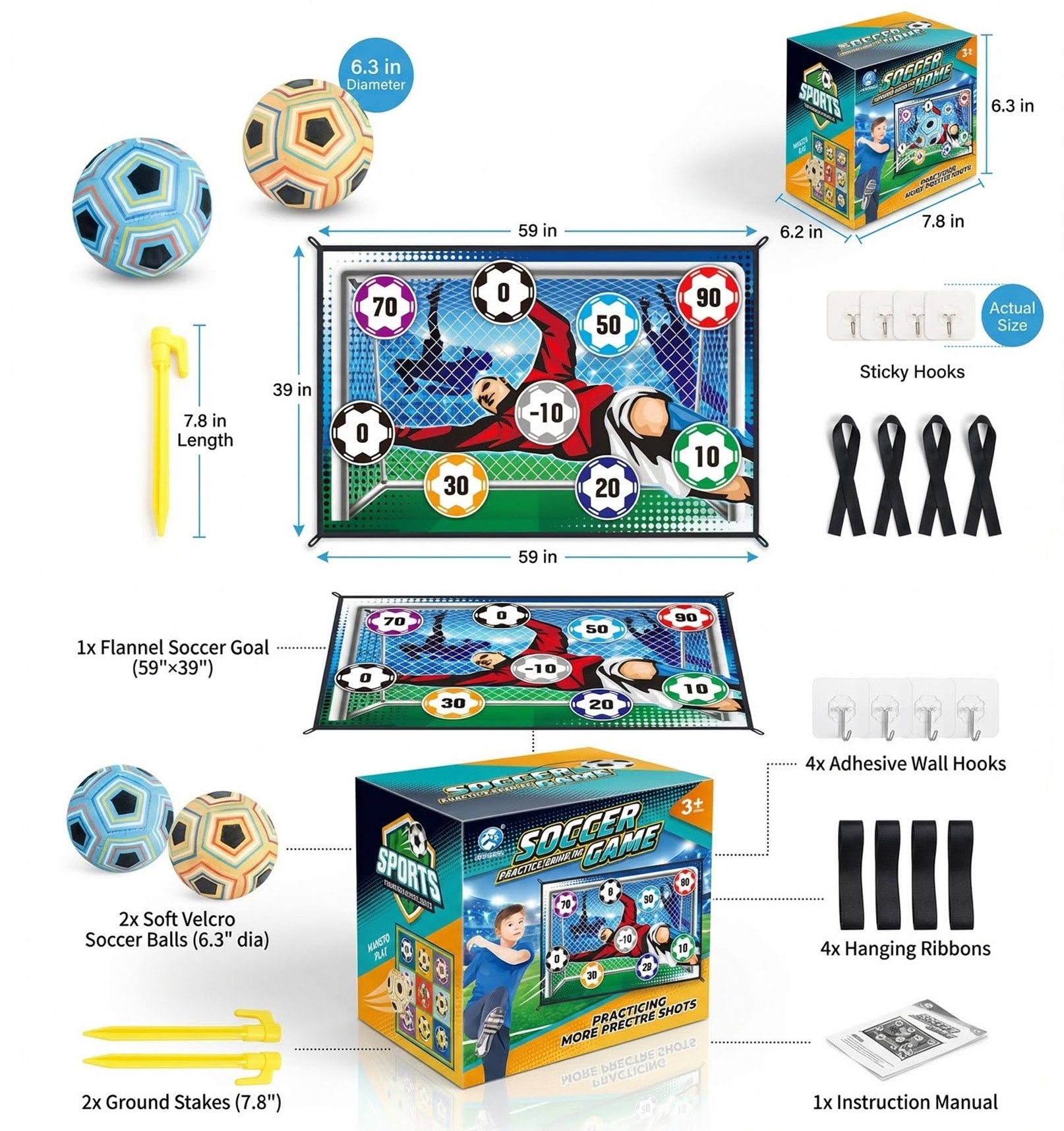 Rosegay Indoor Outdoor Children' Football Training Mat Soccer Ball Game Set Flannel Goals Target