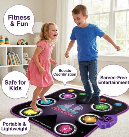 Electronic Music Dance Mat for Kids (Ages 3-12) – Light-Up 6-Button Pad, Wireless Bluetooth, 5 Fun Game Modes