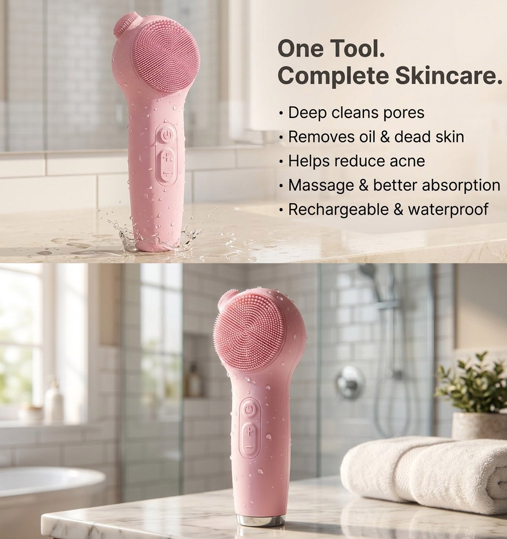 Silicone Deep Face Scrubber, Waterproof Rechargeable , 5 Cleansing Modes with Nose Brush