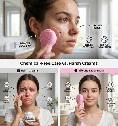 Silicone Deep Face Scrubber, Waterproof Rechargeable , 5 Cleansing Modes with Nose Brush