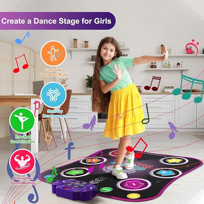 Electronic Music Dance Mat for Kids (Ages 3-12) – Light-Up 6-Button Pad, Wireless Bluetooth, 5 Fun Game Modes