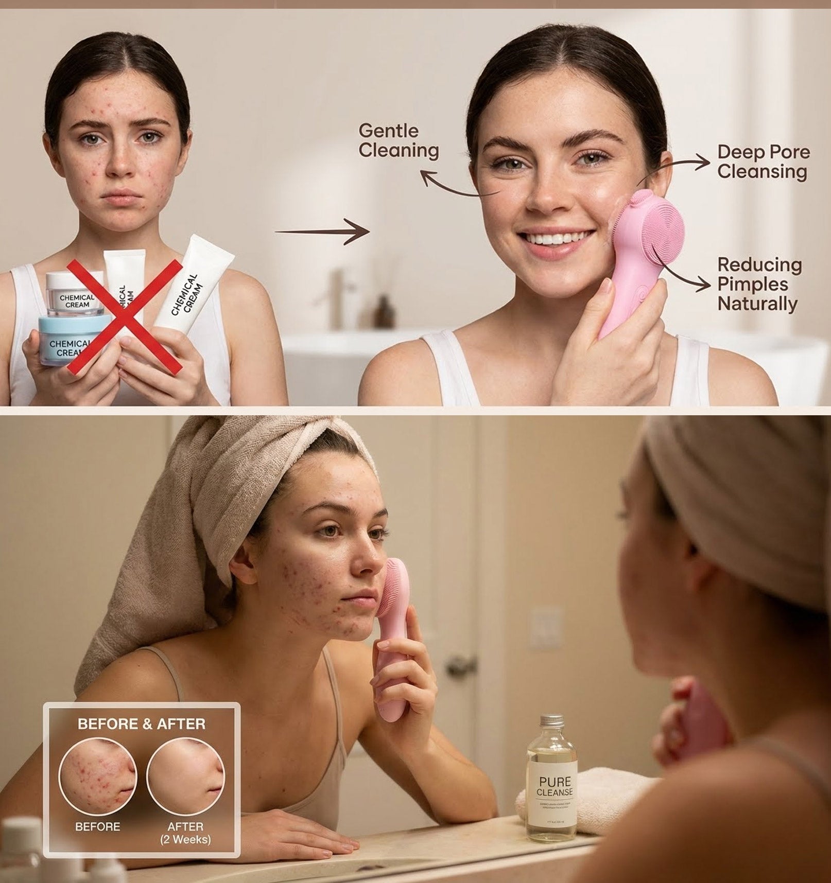 Silicone Deep Face Scrubber, Waterproof Rechargeable , 5 Cleansing Modes with Nose Brush