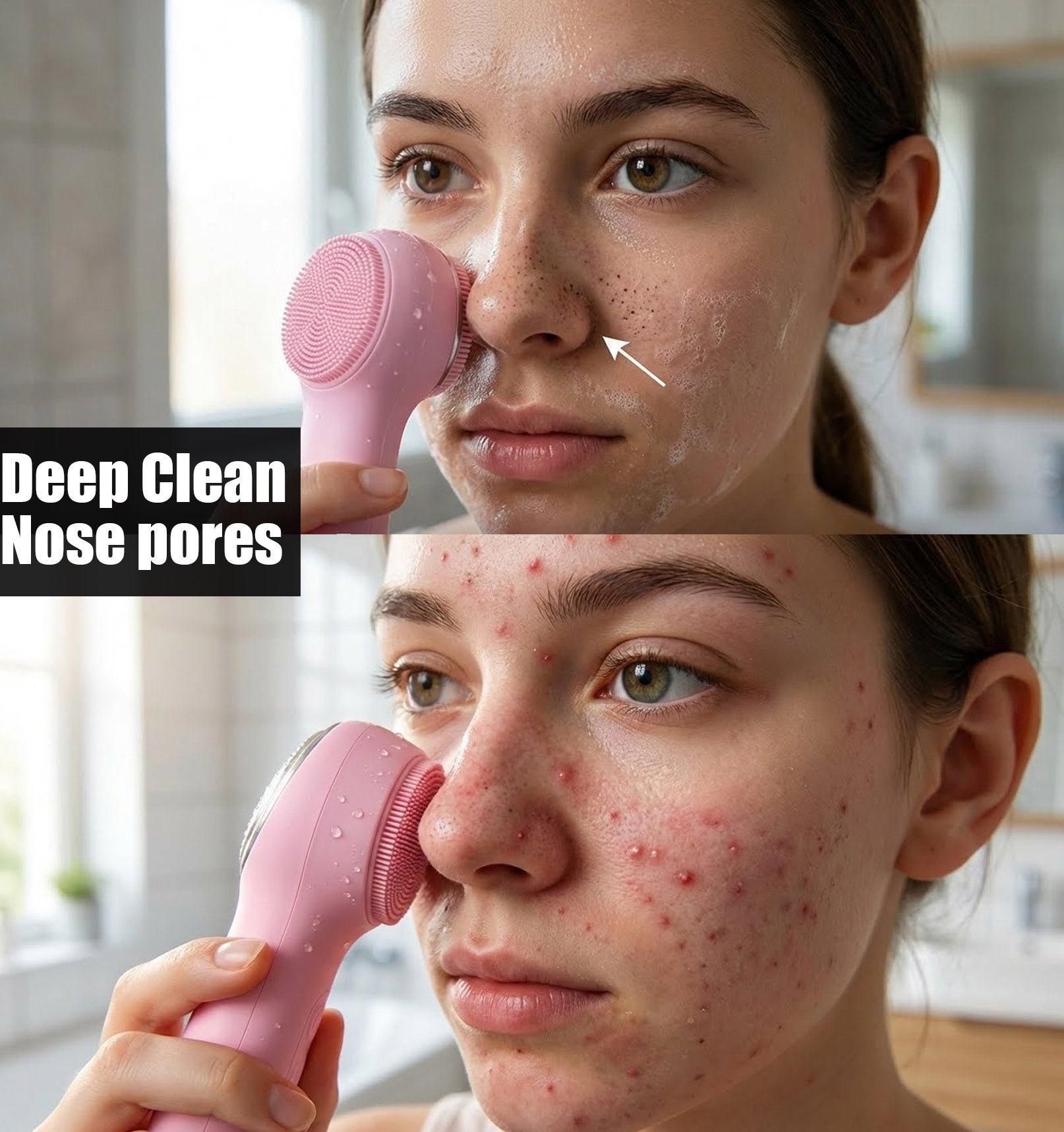 Silicone Deep Face Scrubber, Waterproof Rechargeable , 5 Cleansing Modes with Nose Brush