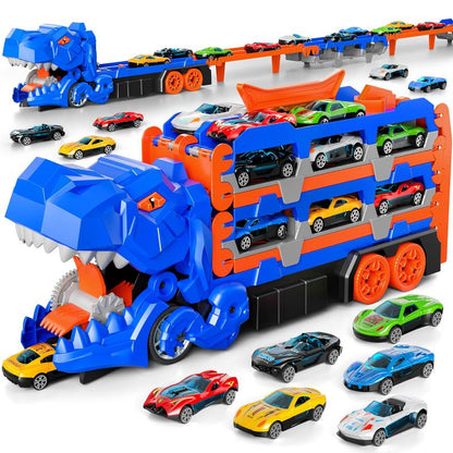 Foldable Ultimate Dinosaur Transport Truck Toy Set for Kids Aged 3-7 – Includes 12 Small Cars