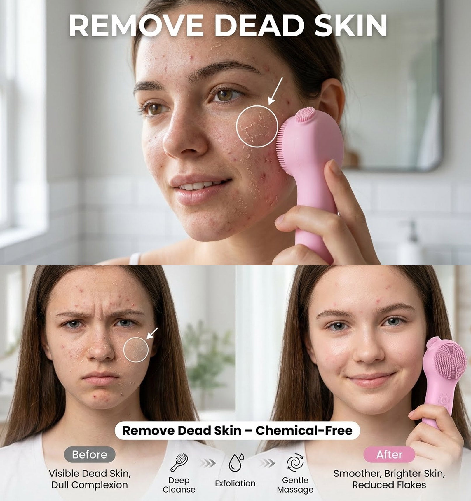 Silicone Deep Face Scrubber, Waterproof Rechargeable , 5 Cleansing Modes with Nose Brush