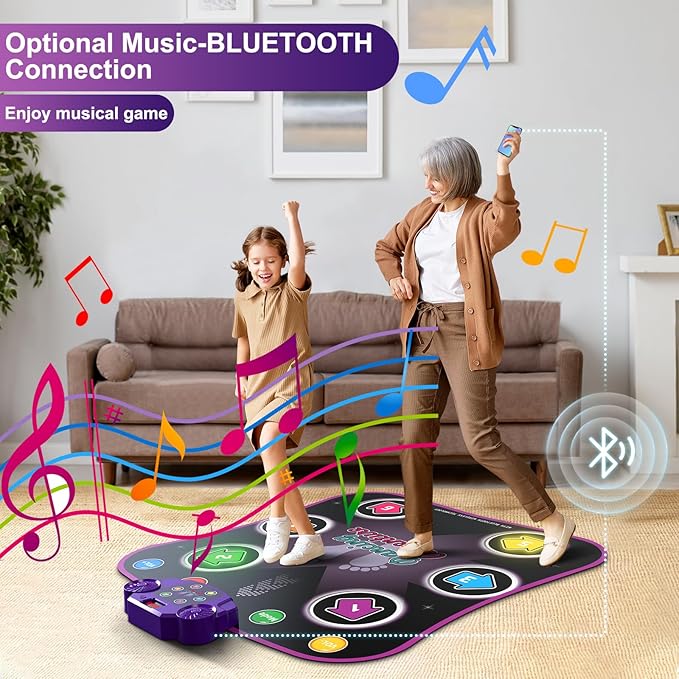 Electronic Music Dance Mat for Kids (Ages 3-12) – Light-Up 6-Button Pad, Wireless Bluetooth, 5 Fun Game Modes