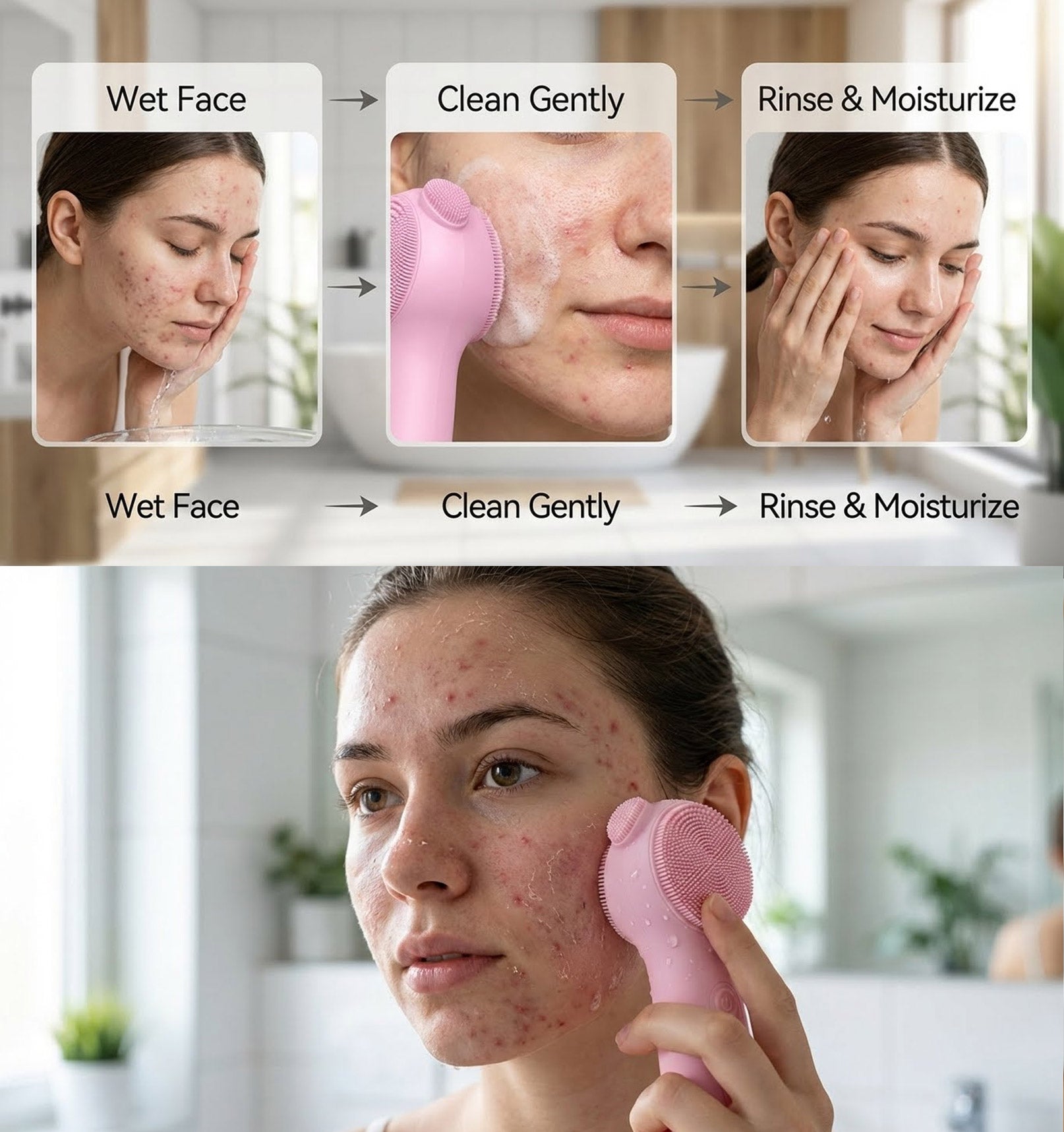 Silicone Deep Face Scrubber, Waterproof Rechargeable , 5 Cleansing Modes with Nose Brush