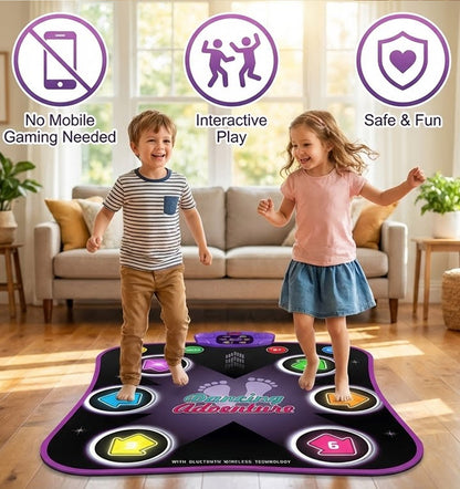 Electronic Music Dance Mat for Kids (Ages 3-12) – Light-Up 6-Button Pad, Wireless Bluetooth, 5 Fun Game Modes