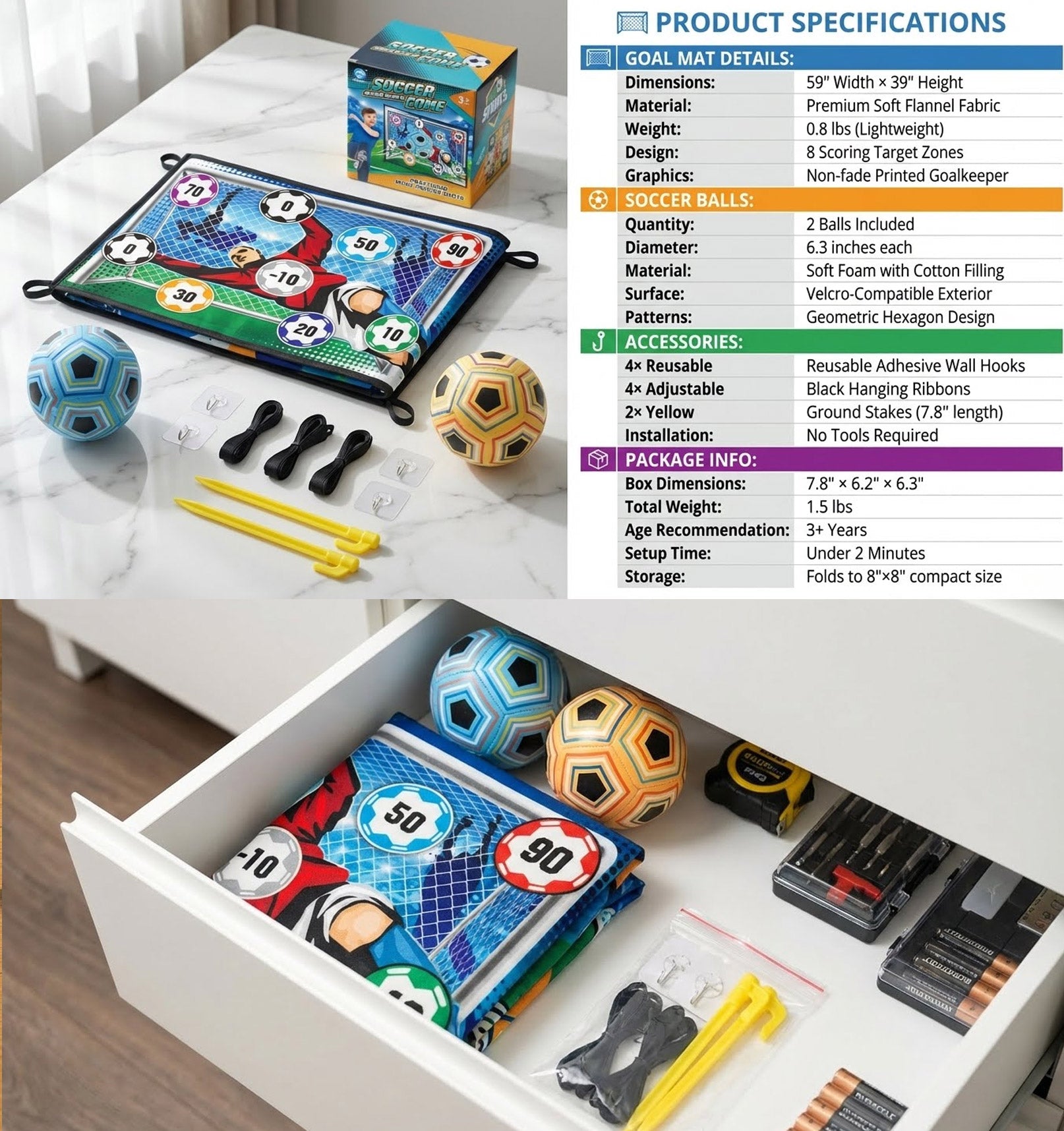 Rosegay Indoor Outdoor Children' Football Training Mat Soccer Ball Game Set Flannel Goals Target