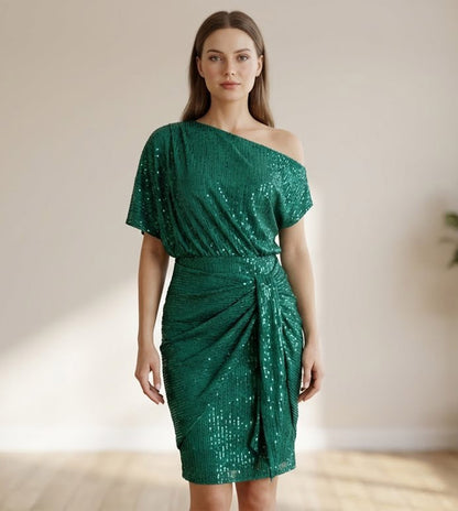 RoseGy™Shiny Pleated One-Shoulder Dinner or Club Dress