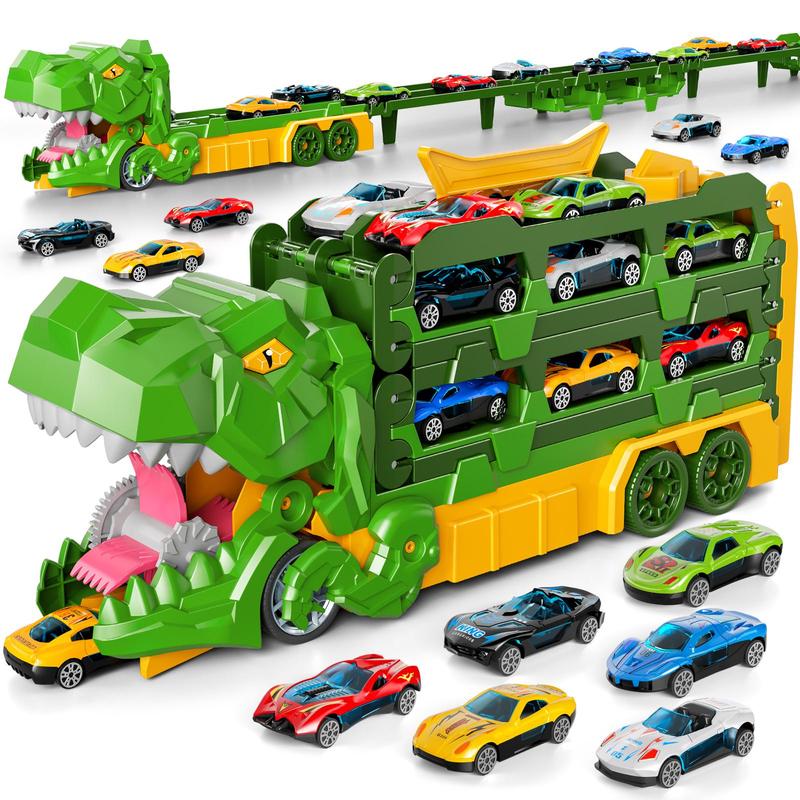 Foldable Ultimate Dinosaur Transport Truck Toy Set for Kids Aged 3-7 – Includes 12 Small Cars