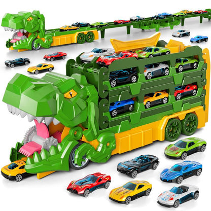 Foldable Ultimate Dinosaur Transport Truck Toy Set for Kids Aged 3-7 – Includes 12 Small Cars