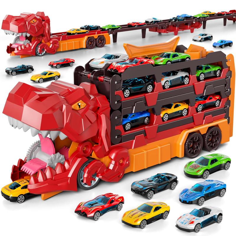 Foldable Ultimate Dinosaur Transport Truck Toy Set for Kids Aged 3-7 – Includes 12 Small Cars