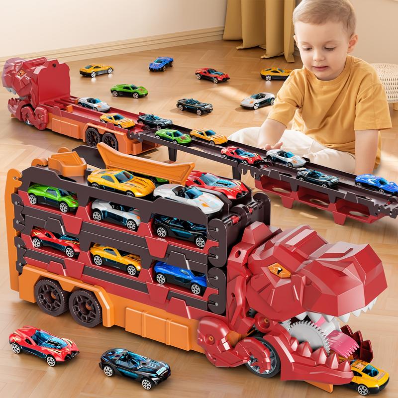 Foldable Ultimate Dinosaur Transport Truck Toy Set for Kids Aged 3-7 – Includes 12 Small Cars