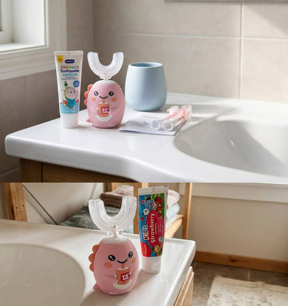 Rosegy  Kids U-Shaped Electric Toothbrush (Ages 6–12) – Dinosaur Design, 360° Cleaning, 5 Modes, Waterproof
