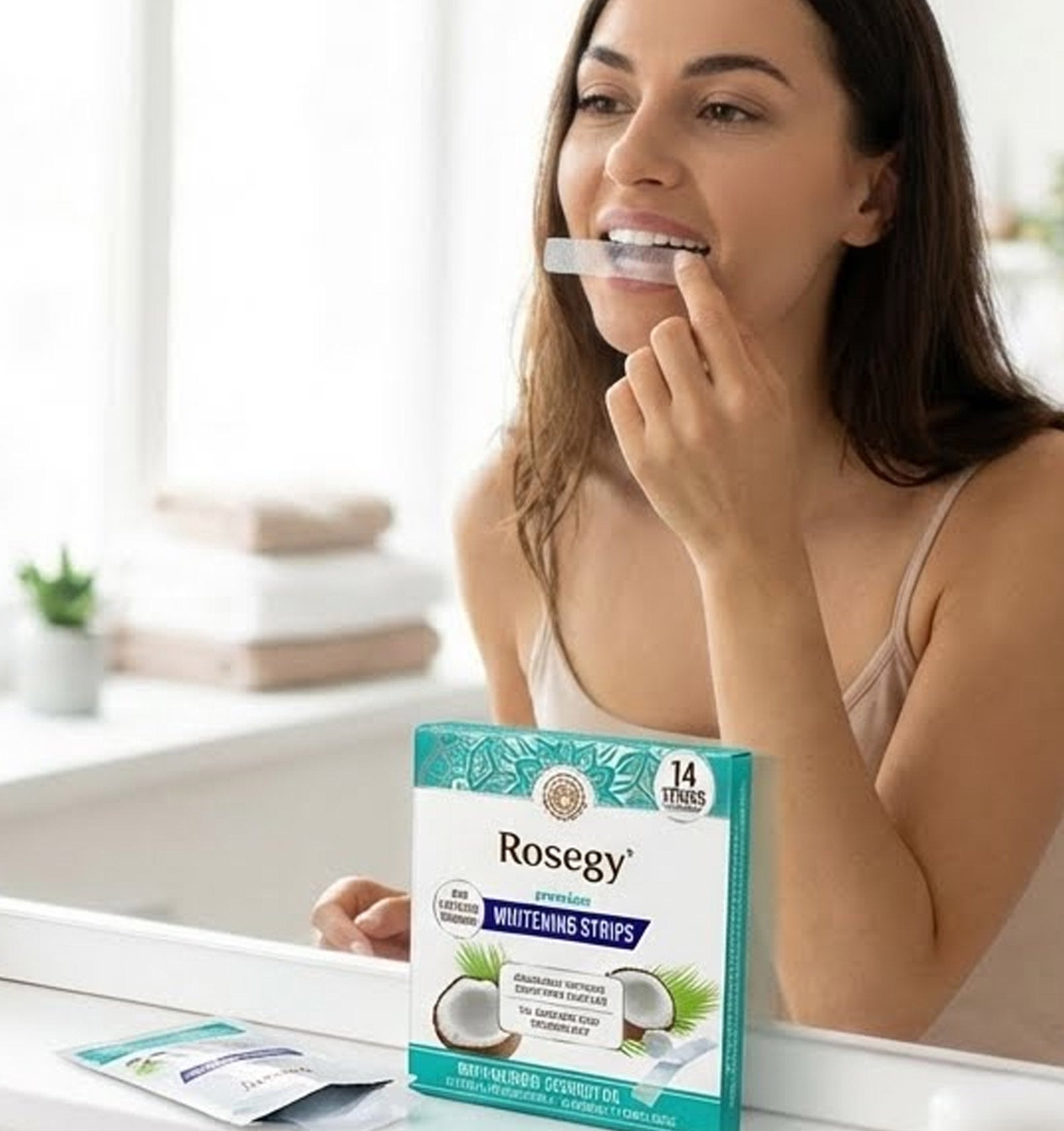 RoseGy™ Coconut Teeth Whitening Strips - 7-Day Treatment with Non-Slip, Dry Strip Technology