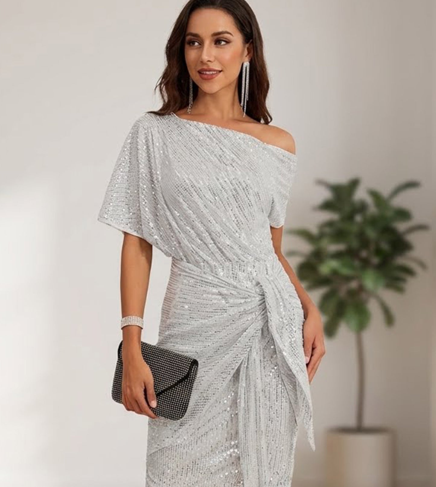 RoseGy™Shiny Pleated One-Shoulder Dinner or Club Dress