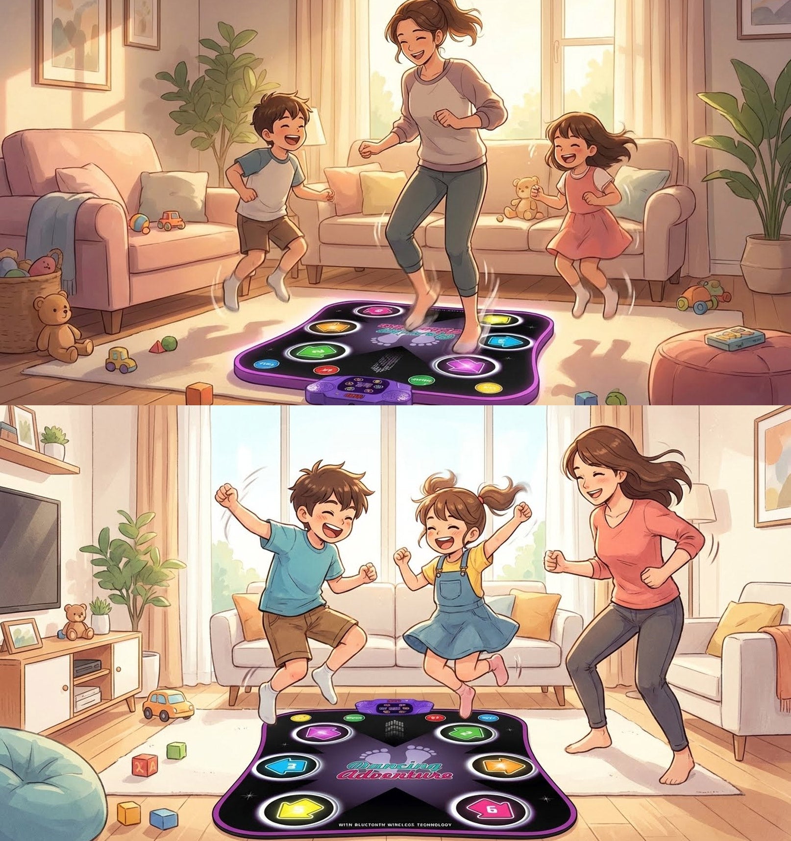 Electronic Music Dance Mat for Kids (Ages 3-12) – Light-Up 6-Button Pad, Wireless Bluetooth, 5 Fun Game Modes
