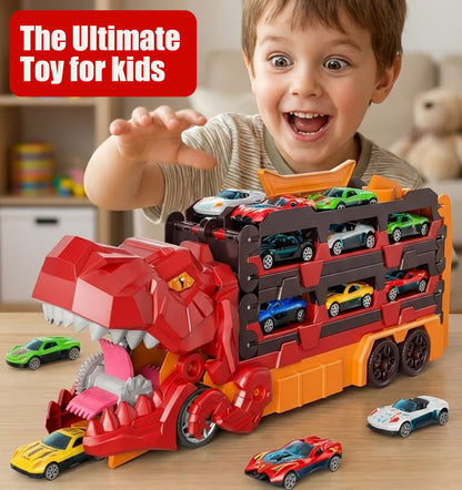 Foldable Ultimate Dinosaur Transport Truck Toy Set for Kids Aged 3-7 – Includes 12 Small Cars