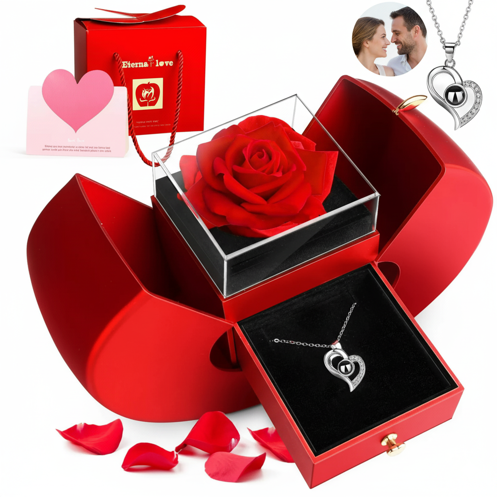 Luxury Photo Projection Sliver Eternity Heart Necklace with Beautiful Gift Box
