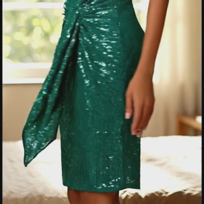 RoseGy™Shiny Pleated One-Shoulder Dinner or Club Dress