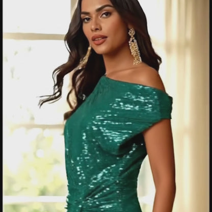 RoseGy™Shiny Pleated One-Shoulder Dinner or Club Dress