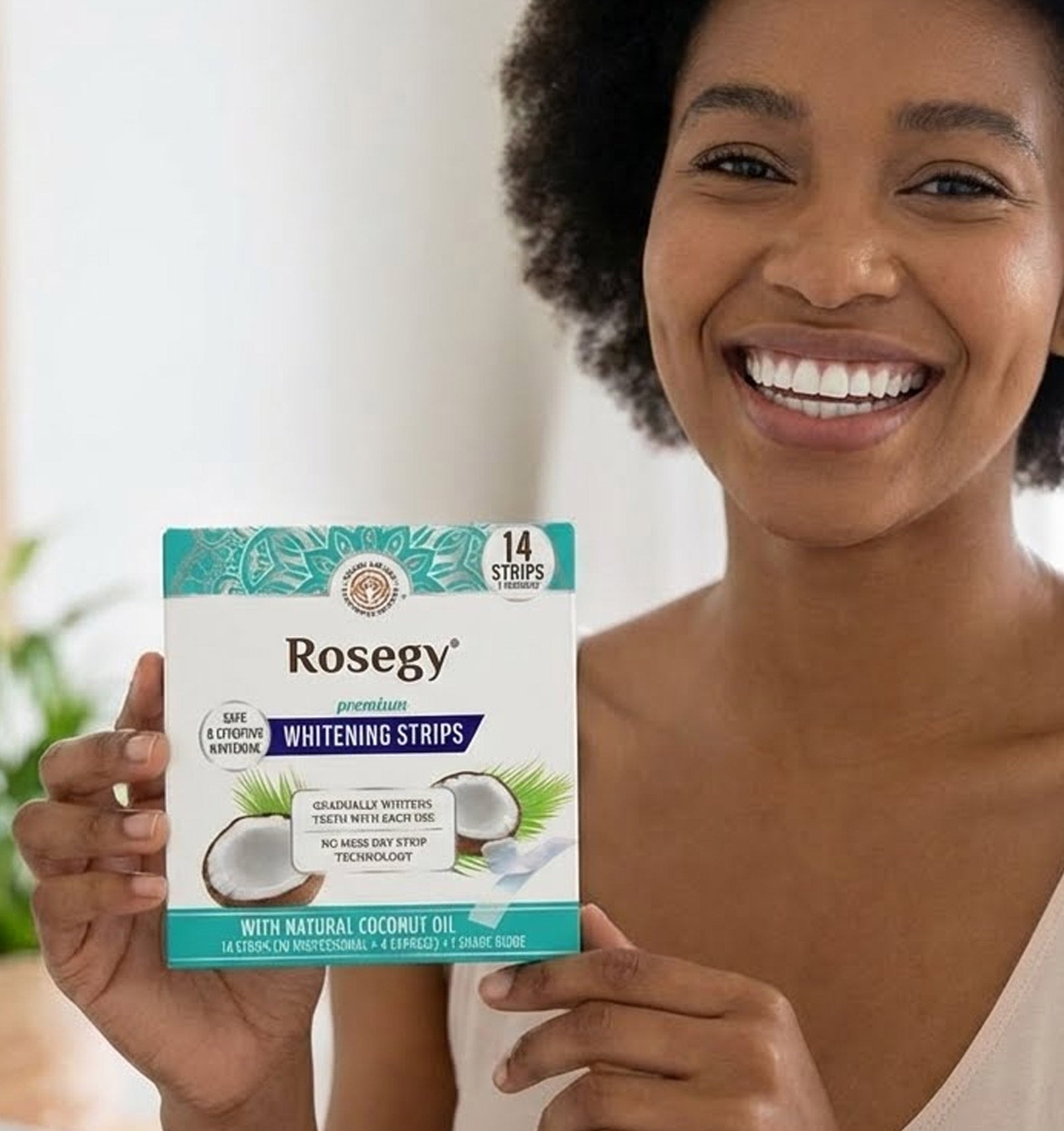 RoseGy™ Coconut Teeth Whitening Strips - 7-Day Treatment with Non-Slip, Dry Strip Technology