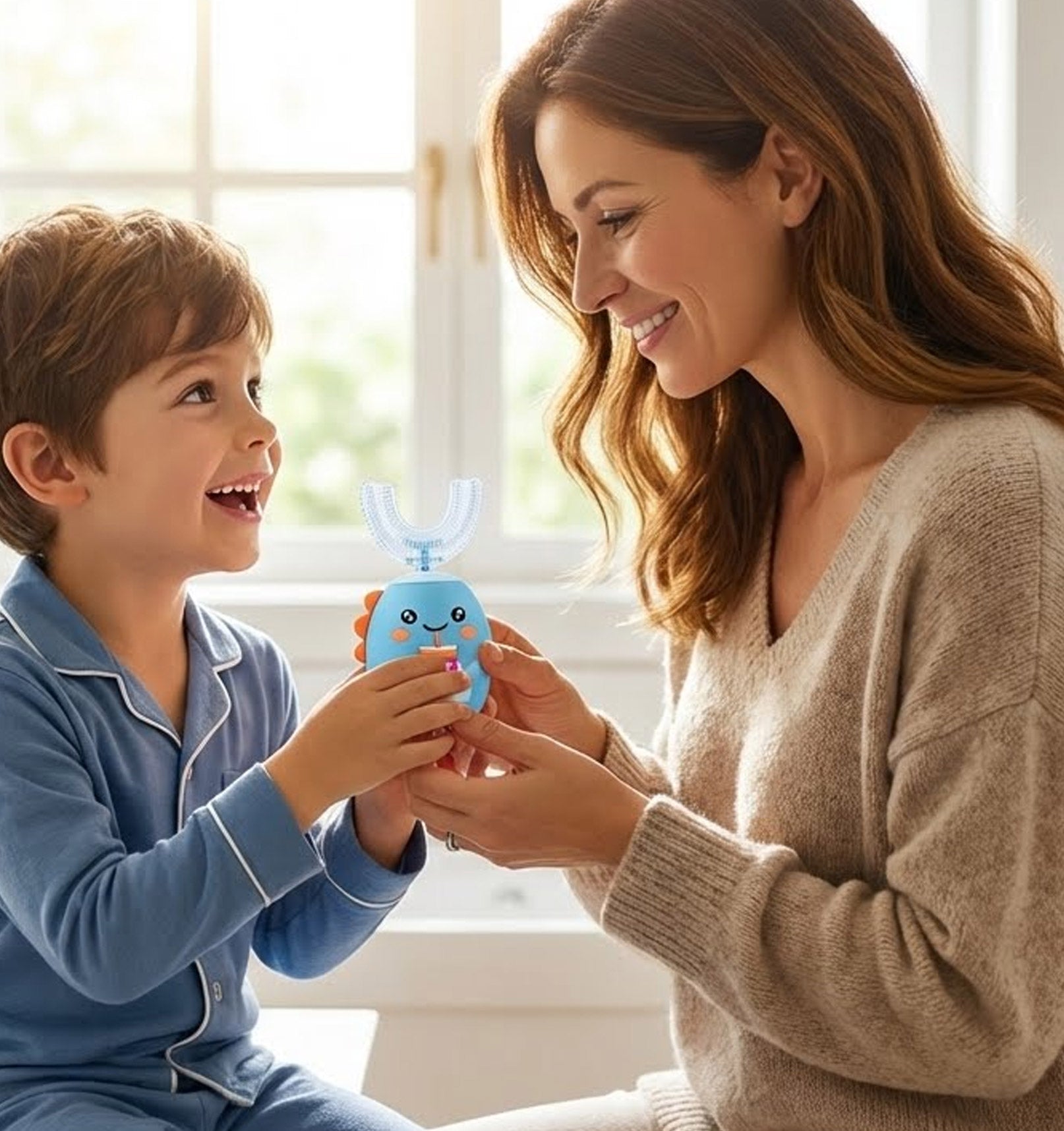 Rosegy  Kids U-Shaped Electric Toothbrush (Ages 6–12) – Dinosaur Design, 360° Cleaning, 5 Modes, Waterproof