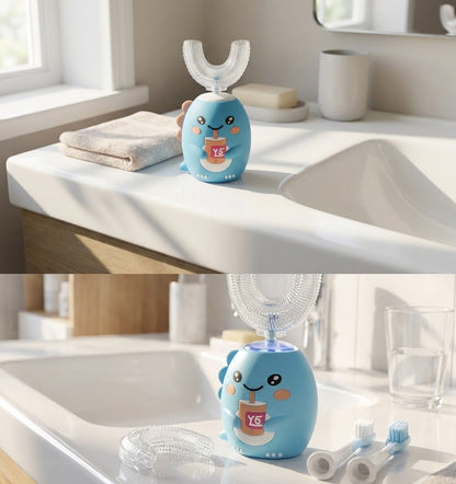 Rosegy  Kids U-Shaped Electric Toothbrush (Ages 6–12) – Dinosaur Design, 360° Cleaning, 5 Modes, Waterproof