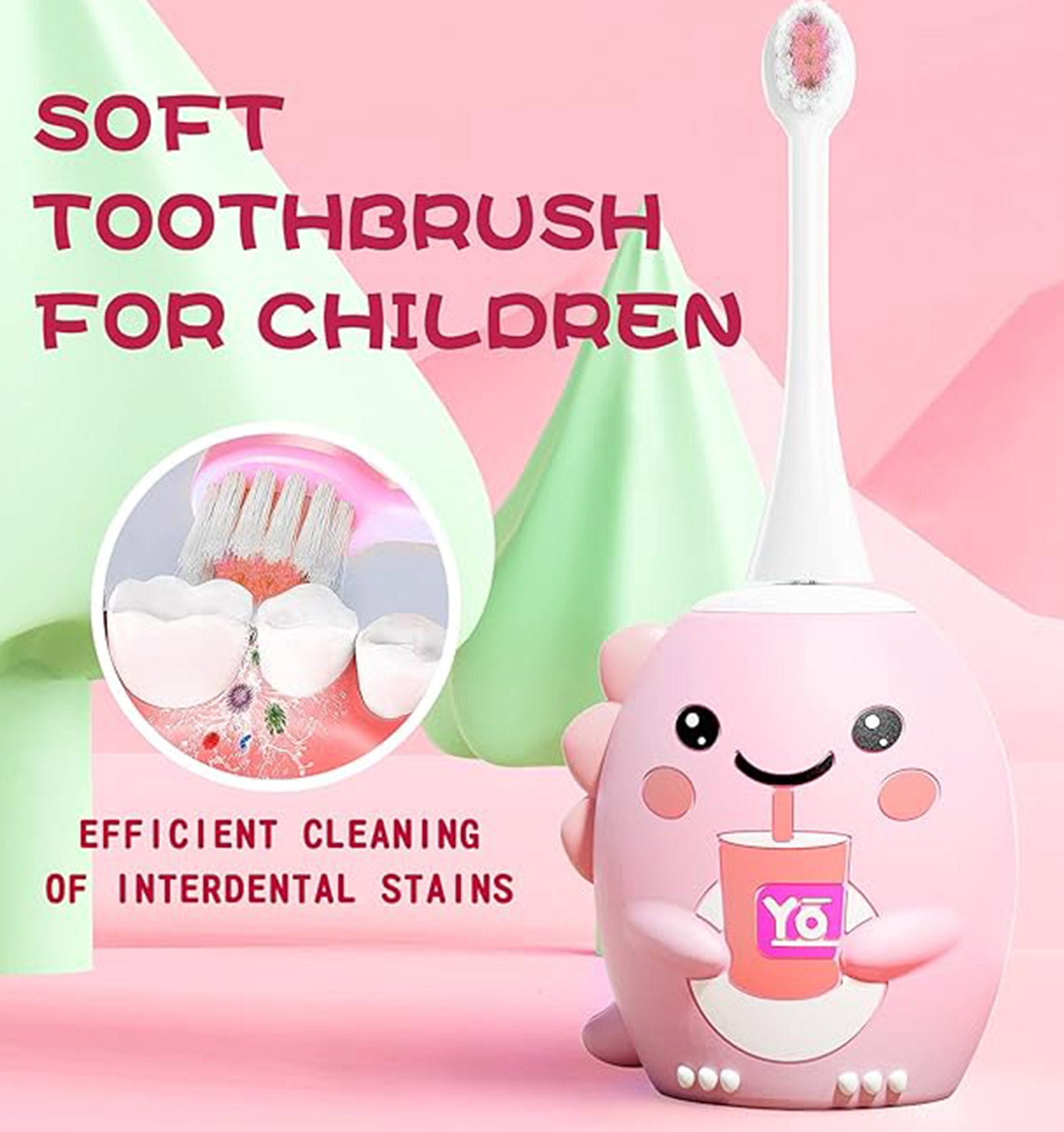 Rosegy  Kids U-Shaped Electric Toothbrush (Ages 6–12) – Dinosaur Design, 360° Cleaning, 5 Modes, Waterproof