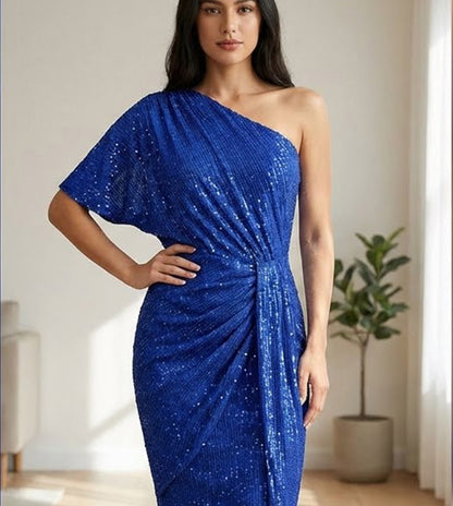 RoseGy™Shiny Pleated One-Shoulder Dinner or Club Dress