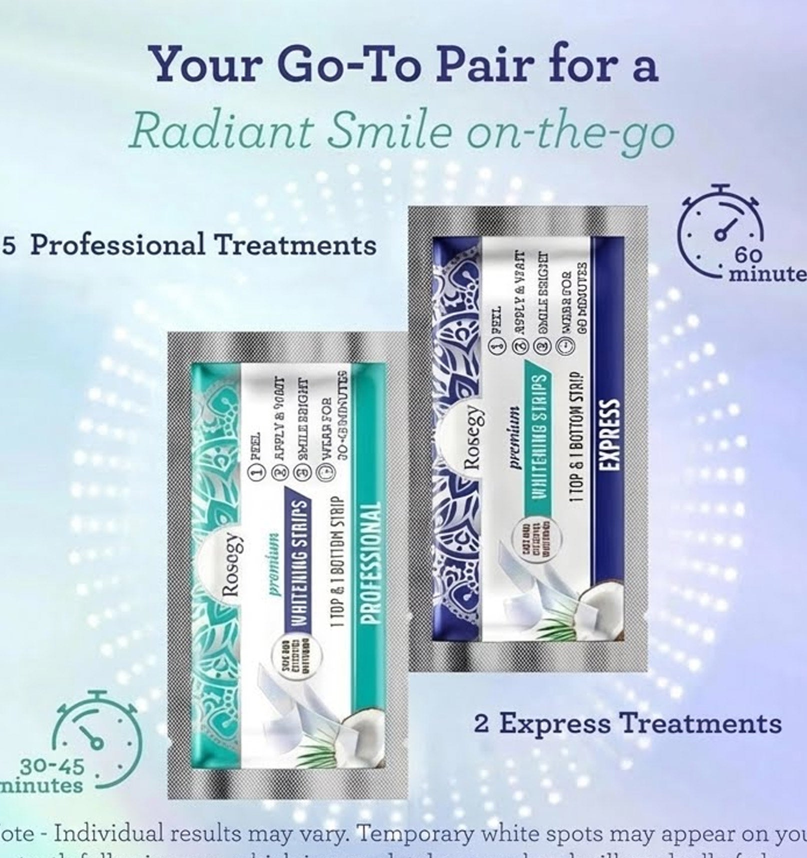 RoseGy™ Coconut Teeth Whitening Strips - 7-Day Treatment with Non-Slip, Dry Strip Technology