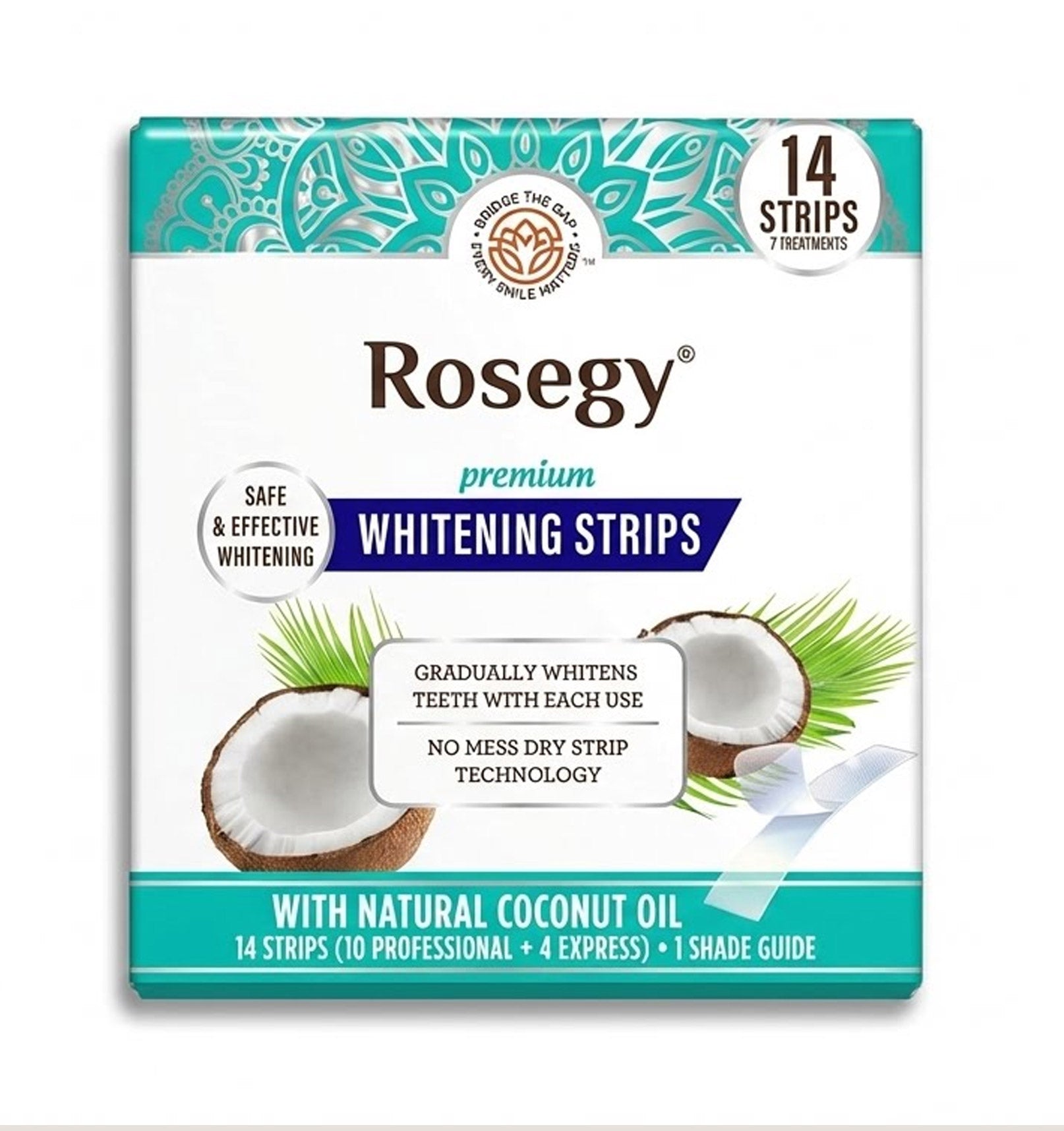 RoseGy™ Coconut Teeth Whitening Strips - 7-Day Treatment with Non-Slip, Dry Strip Technology