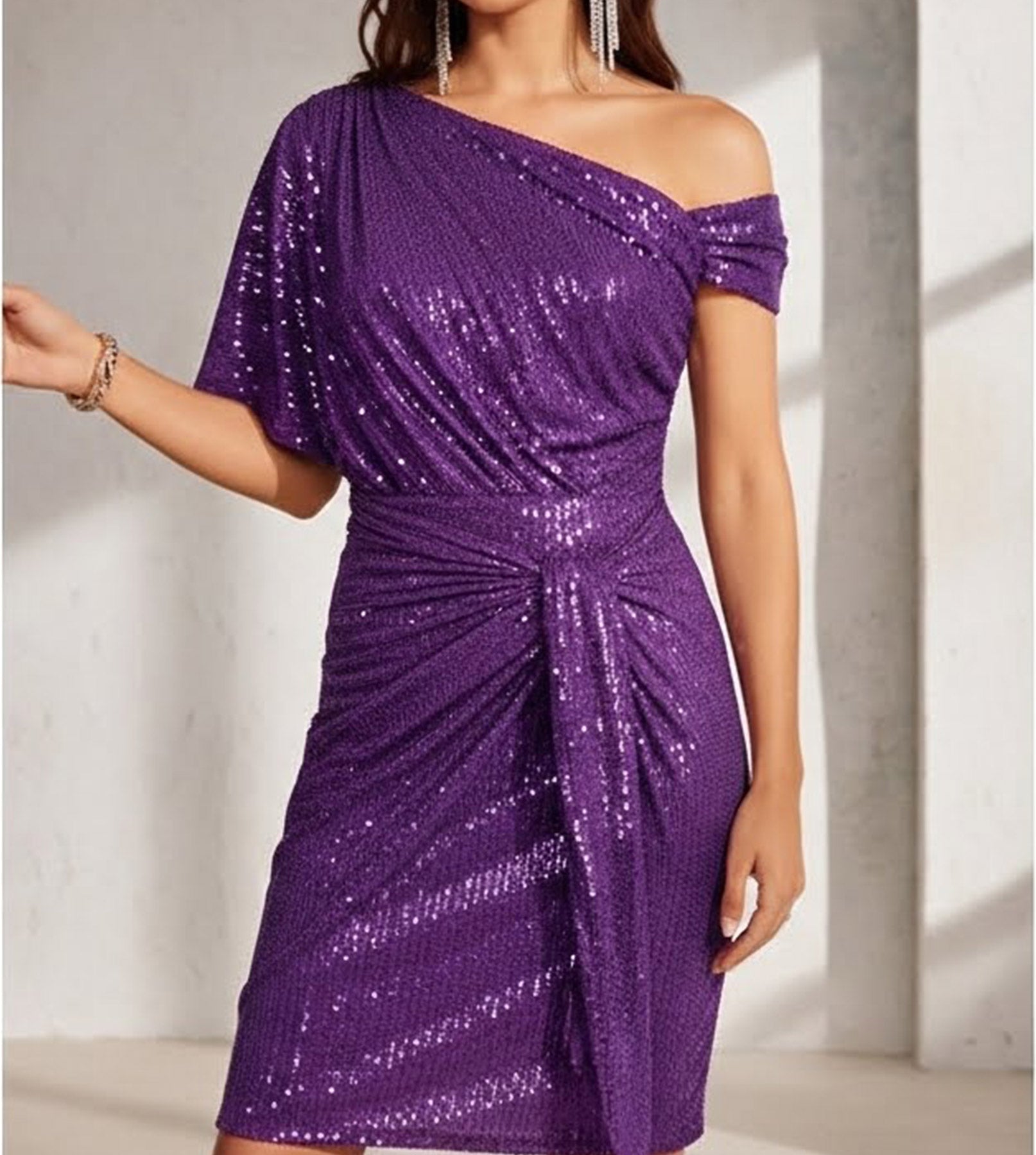 RoseGy™Shiny Pleated One-Shoulder Dinner or Club Dress