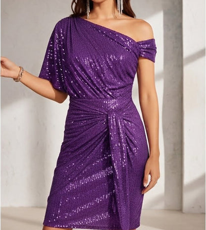 RoseGy™Shiny Pleated One-Shoulder Dinner or Club Dress