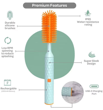RoseGy™ Electric Silicone Bottle Brush, Baby Bottle Brush Cleaner, Straw Cleaner Brush, Travel Baby Essentials for Moms