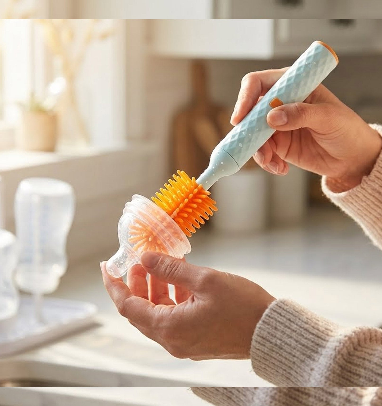 RoseGy™ Electric Silicone Bottle Brush, Baby Bottle Brush Cleaner, Straw Cleaner Brush, Travel Baby Essentials for Moms