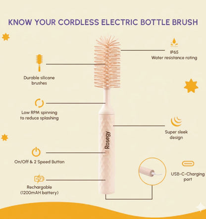 RoseGy™ Electric Silicone Bottle Brush, Baby Bottle Brush Cleaner, Straw Cleaner Brush, Travel Baby Essentials for Moms