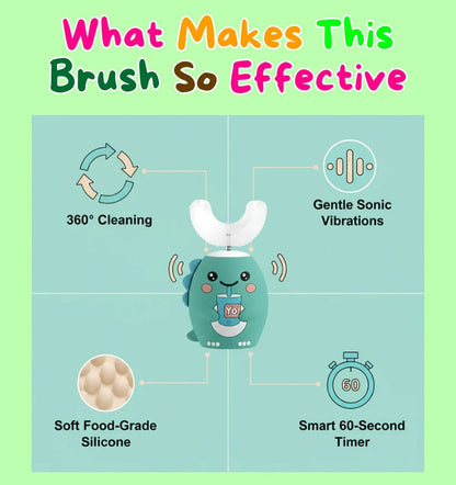Rosegy  Kids U-Shaped Electric Toothbrush (Ages 6–12) – Dinosaur Design, 360° Cleaning, 5 Modes, Waterproof