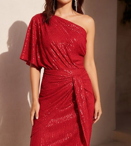 RoseGy™Shiny Pleated One-Shoulder Dinner or Club Dress